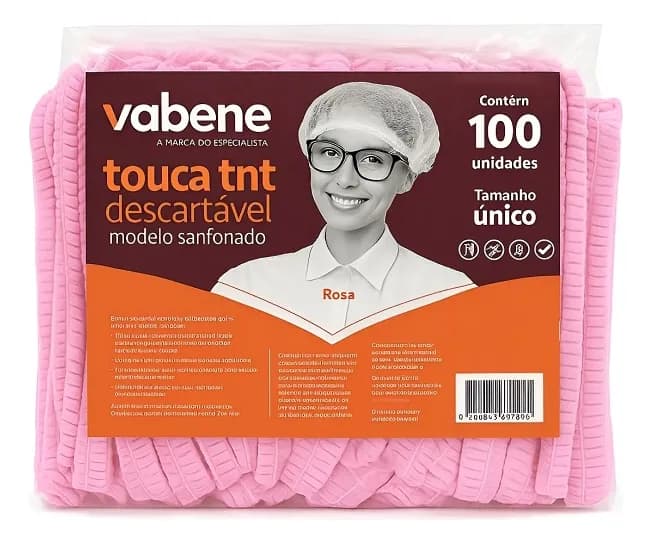 Touca TNT Descartável Rosa Vabene Pacote Com 100un Rosa - 2