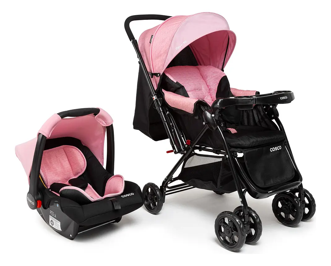 Travel System Cosco Kids, Reverse, 0 A 15kg, Rosa Rajado Preto - 1