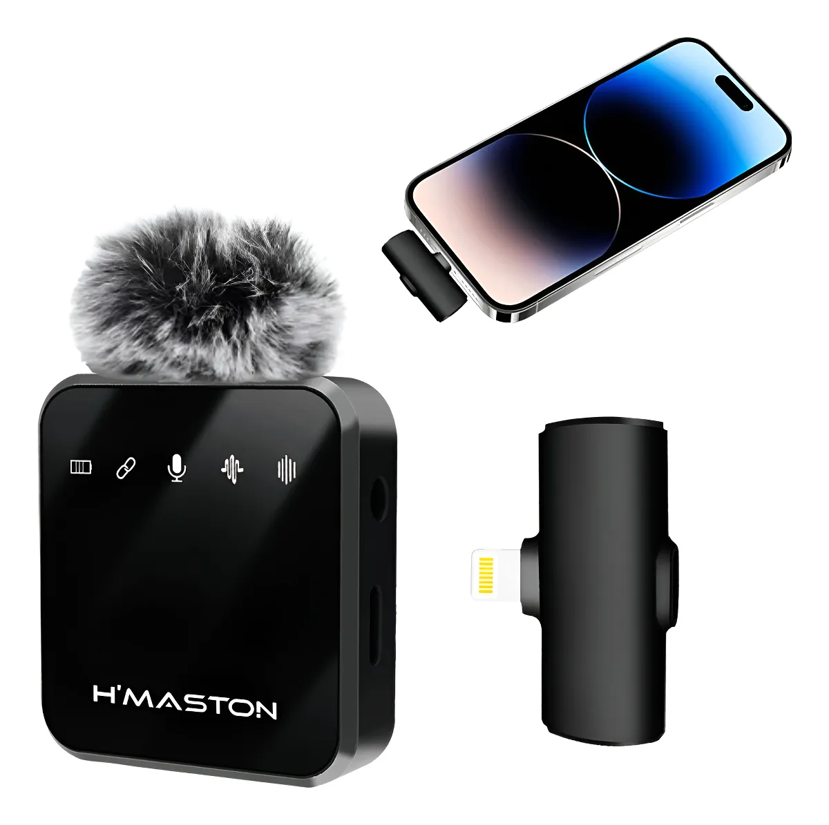 Microfone De Lapela Sem Fio Lightning Para iPhone Com Vento Preto - 1