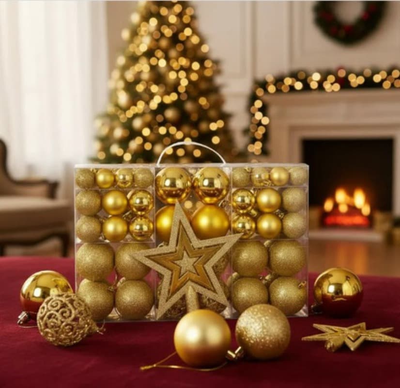Kit Com 100 Bolas De Natal Lisas Foscas Glitter Luxo Dourado - 1