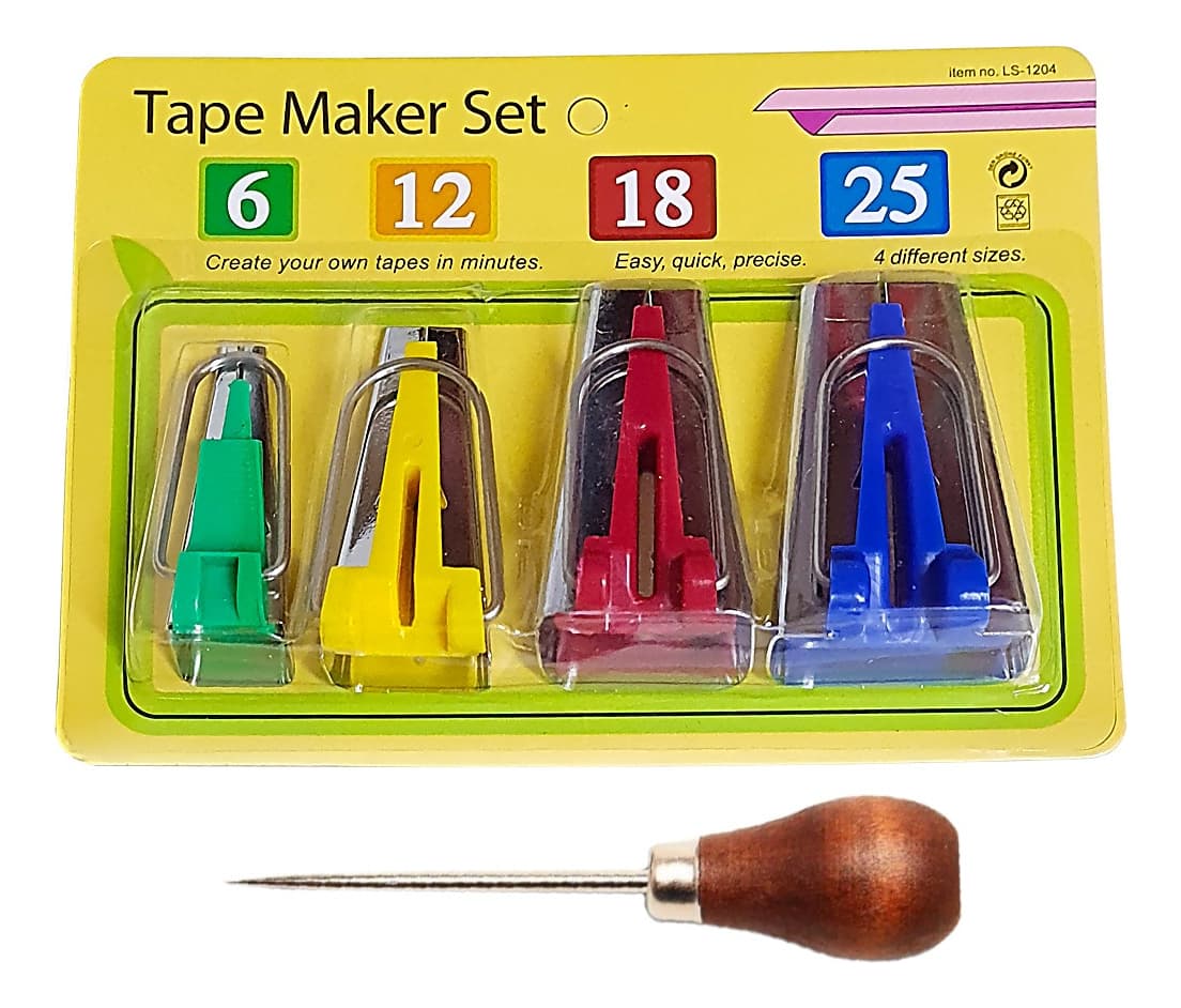 Kit 4 Aparelhos Faz Viés + 1 Agulhão Cabo Madeira  Patchwork - 1