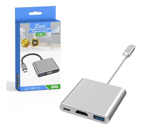 Adaptador Usb-c Para Notebook Com Saídas Hdmi E Usb, Lumi Cinza - 1