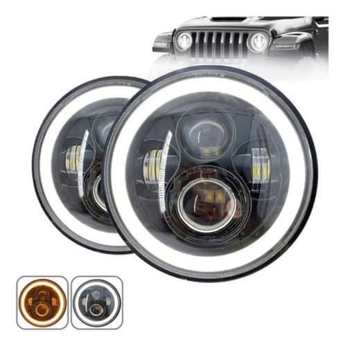 Par Farol 7 Polegadas Redondo Led Angel Eyes Drl + Seta - 1