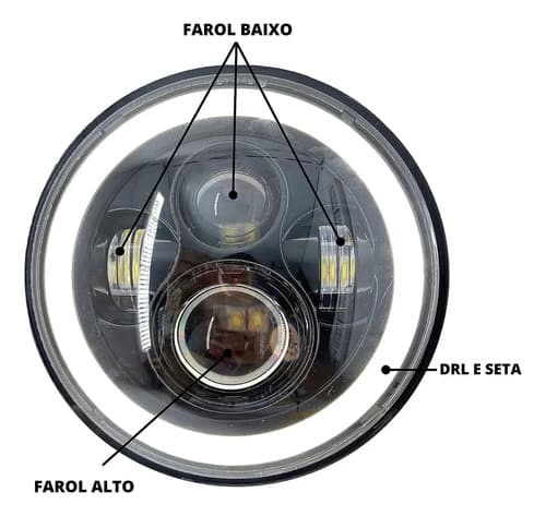 Par Farol 7 Polegadas Redondo Led Angel Eyes Drl + Seta - 6