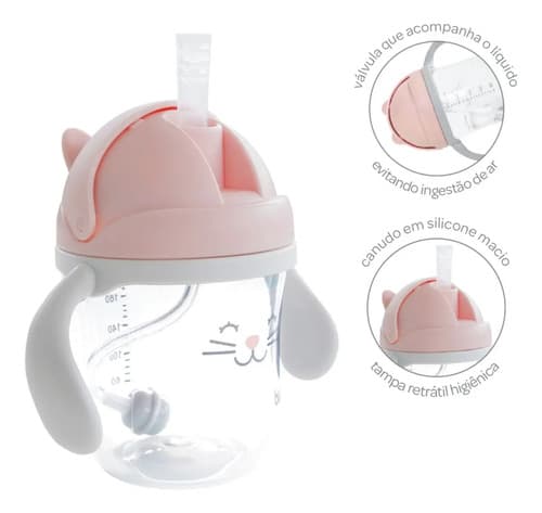 Copo Infantil Alça Removível Buba Gatinha Rosa Gato - 2