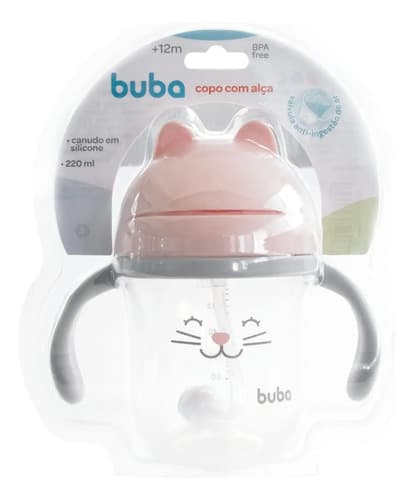 Copo Infantil Alça Removível Buba Gatinha Rosa Gato - 4
