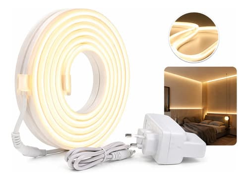 Fita Led Neon Alto Brilho Branco Quente 3m Fonte Decoração Branco-quente 127v 12v - 1
