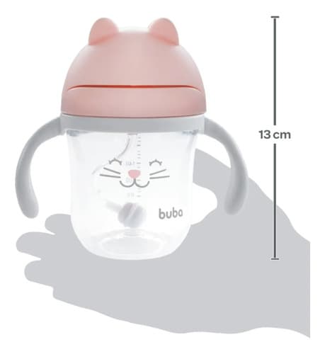 Copo Infantil Alça Removível Buba Gatinha Rosa Gato - 3