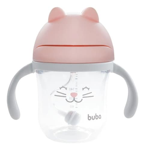 Copo Infantil Alça Removível Buba Gatinha Rosa Gato - 1