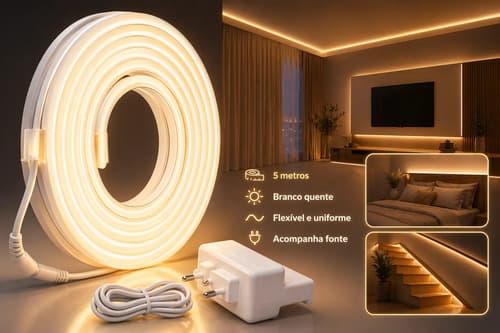 Fita Led Neon Alto Brilho Branco Quente 3m Fonte Decoração Branco-quente 127v 12v - 5
