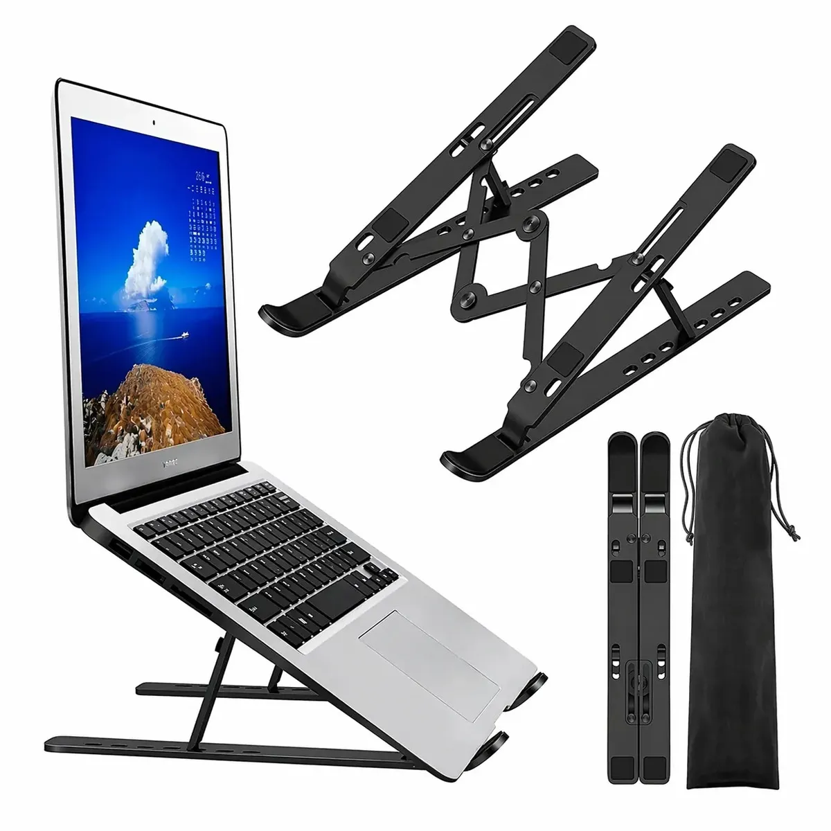 Base Suporte para Notebook, Alumínio Portátil Articulado Cor Preto - 1