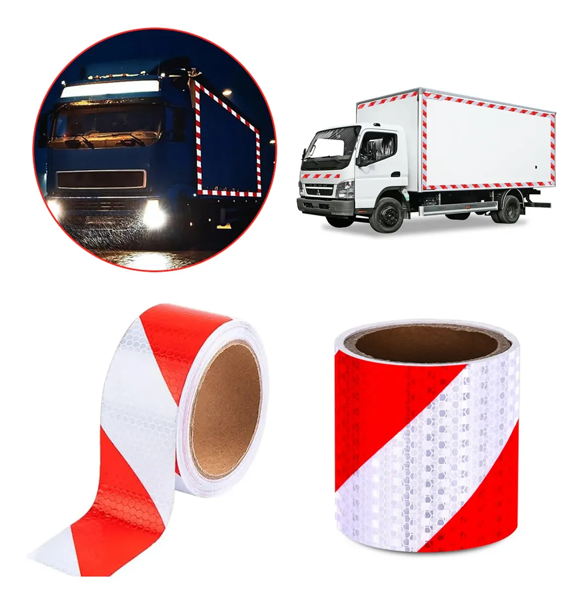 Faixa Refletiva Para Choque Caminhão Vermelho Listrado 10cm - 1