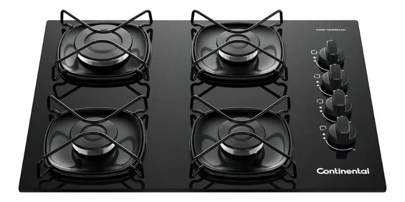 Cooktop 4 Bocas Gás Continental Mesa De Vidro Preto (kc4gr) - 1