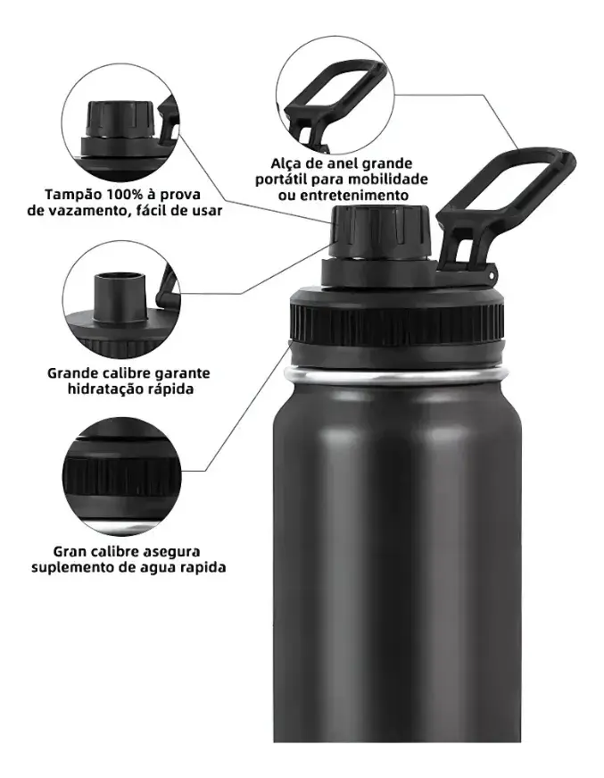 Garrafa Térmica 1200ml Isolada A Vácuo Água Gelada - PRETA - 1