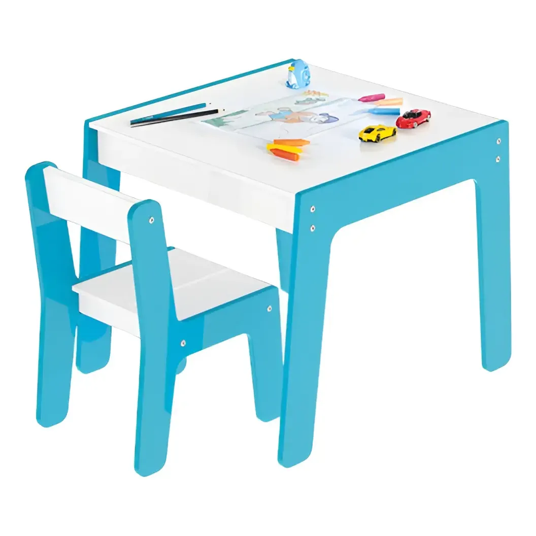 Conjunto Mesa Cadeirinha Infantil Madeira Azul Junges - 1