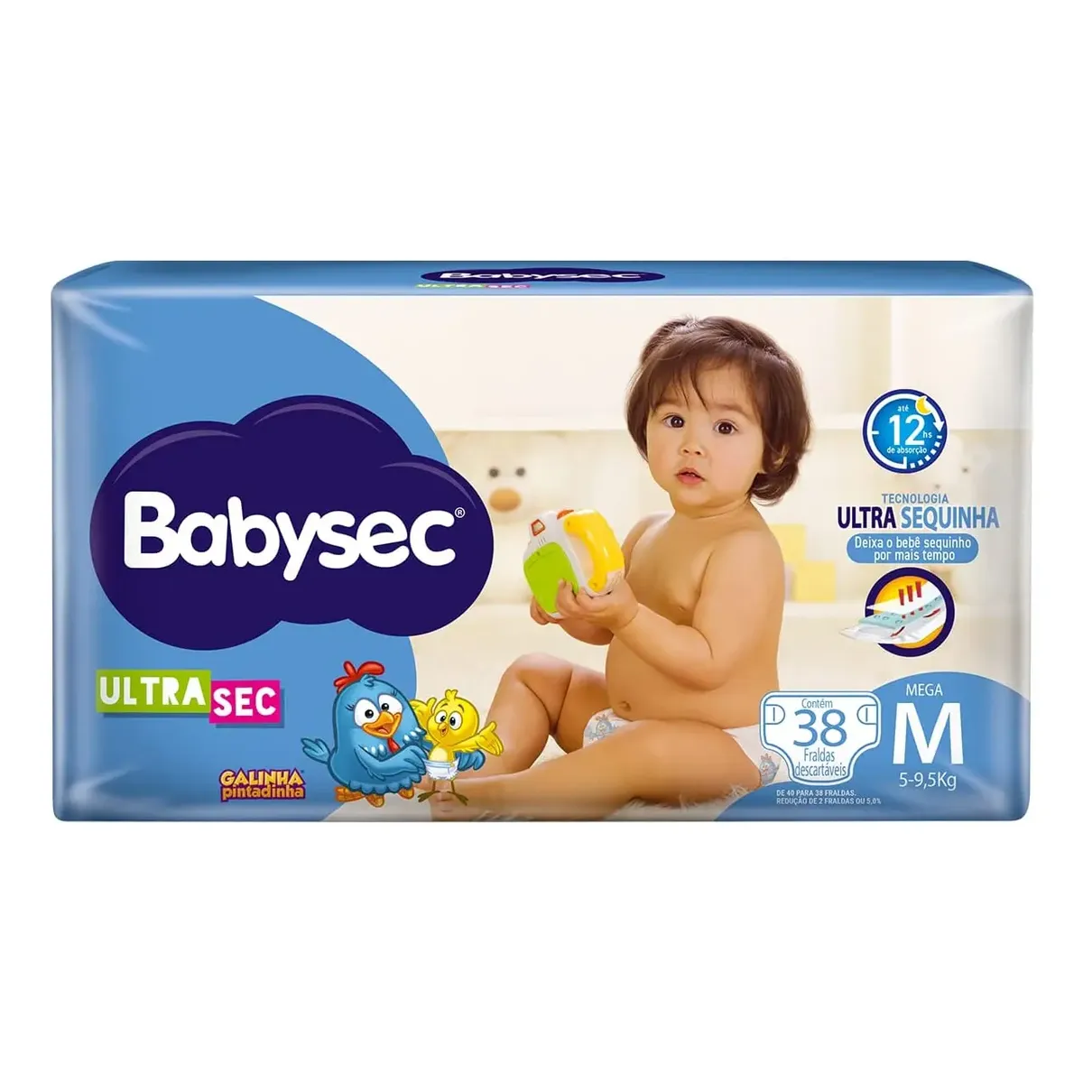 Fralda Babysec Ultrasec Galinha Pintadinha M - 38 Unidades - 1