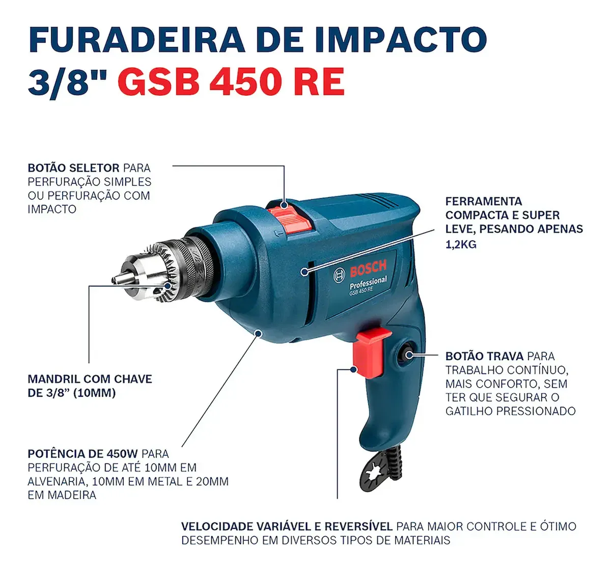 Furadeira De Impacto Bosch GSB 450 RE 450w 220V - 1