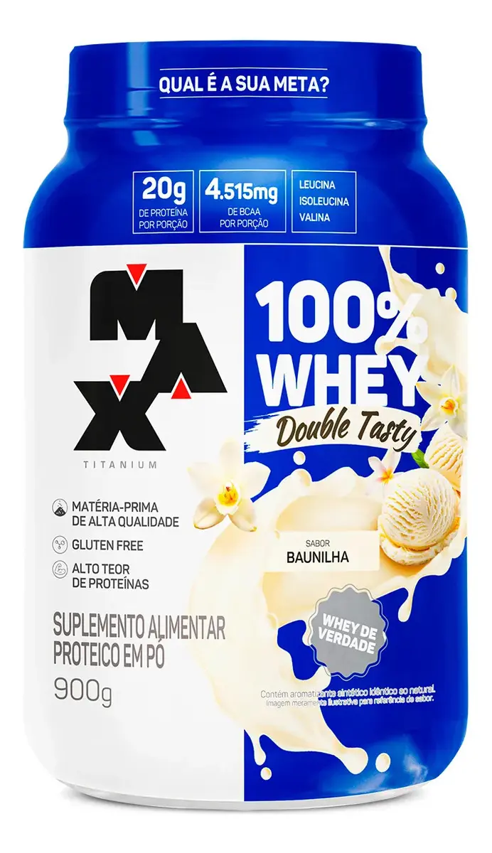 Whey 100% Concentrado Double Tasty Max Titanium Pote 900g Sabor Baunilha - 1