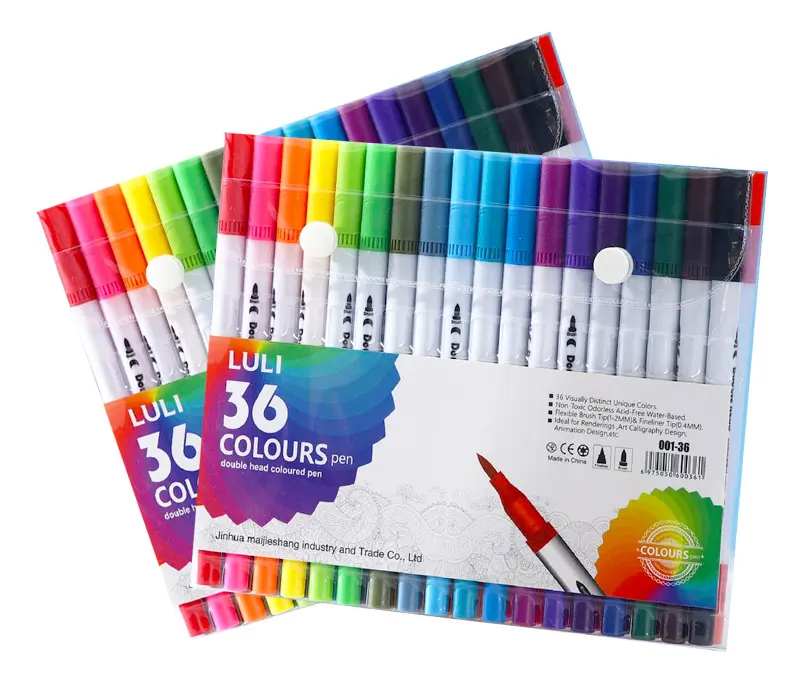 Caneta Brush Pen 36 Cores Duas Pontas Pincel Fina Canetinha - 1