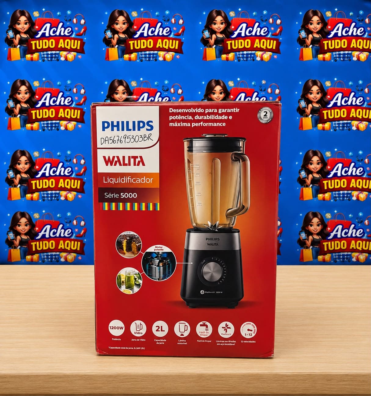 Liquidificador Série 5000 Jarra Vidro Philips Walita Preto 1200W RI2242/93-127V - 1