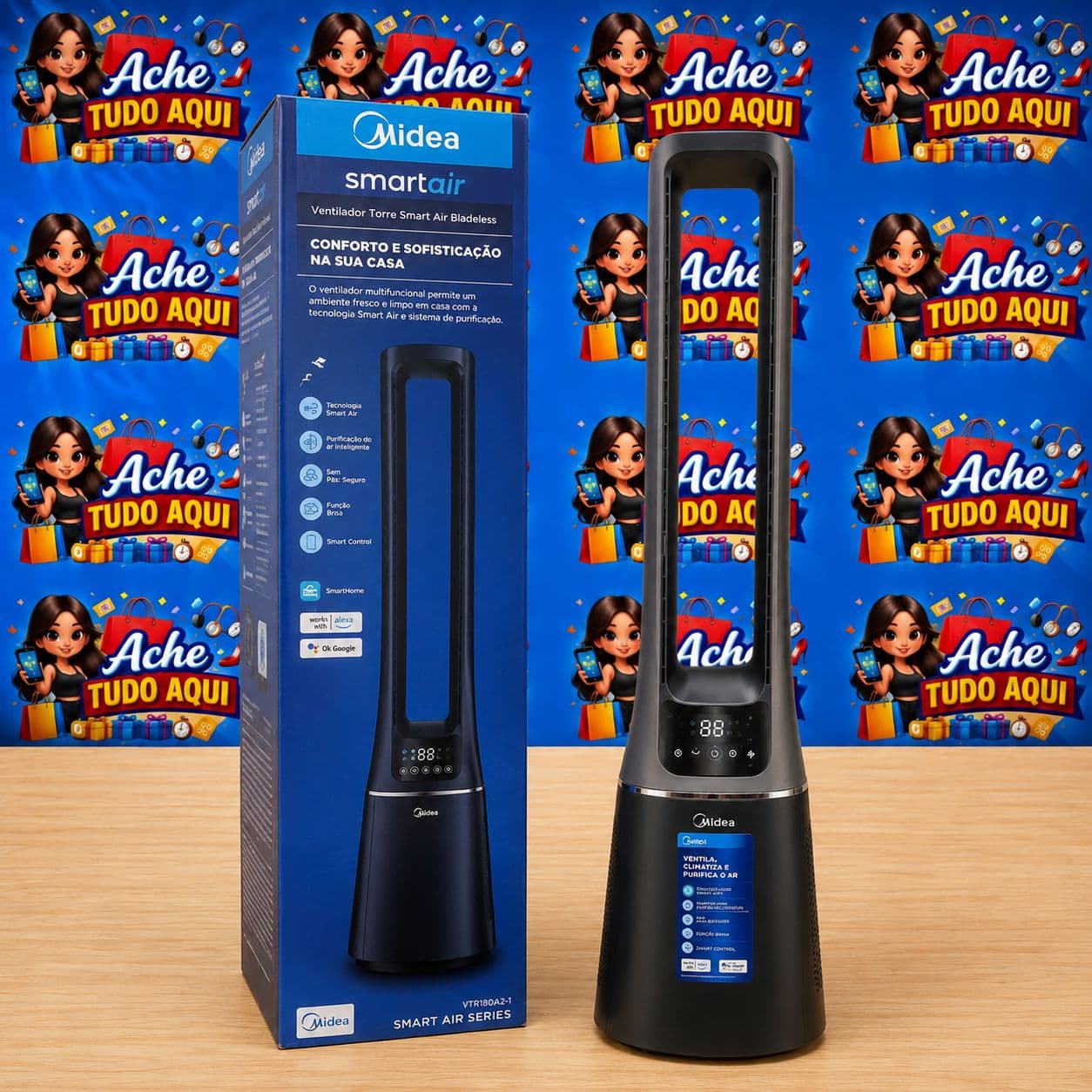 Midea Ventilador de Torre Smart Air Bladeless - Controle Smart Home, Alexa,Googler Home - 1