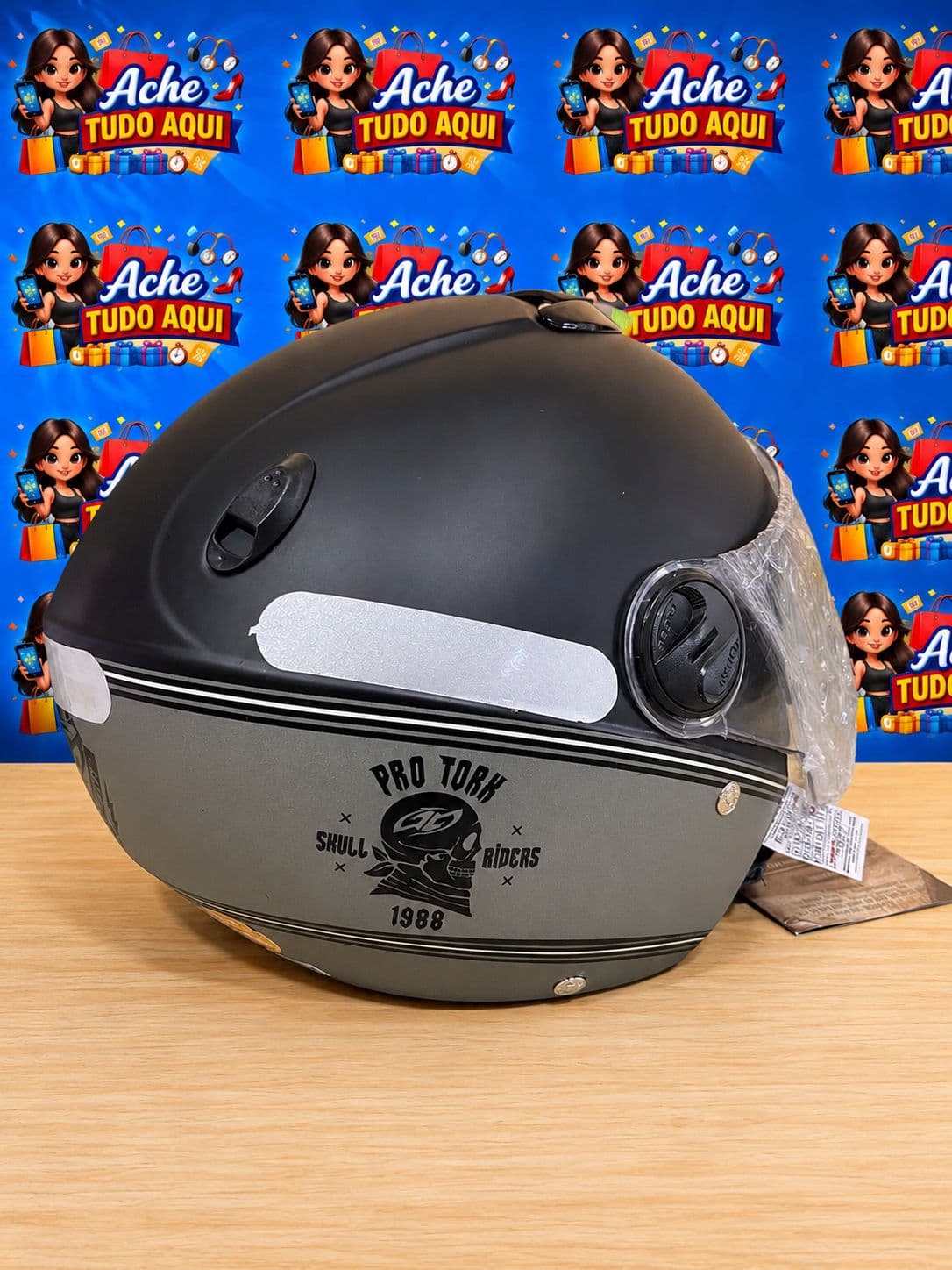 CAPACETE ABERTO PRO TORK NEW ATOMIC SKULL RIDERS HD PRATA - PRETO FOSCO TAM. 58 - 2