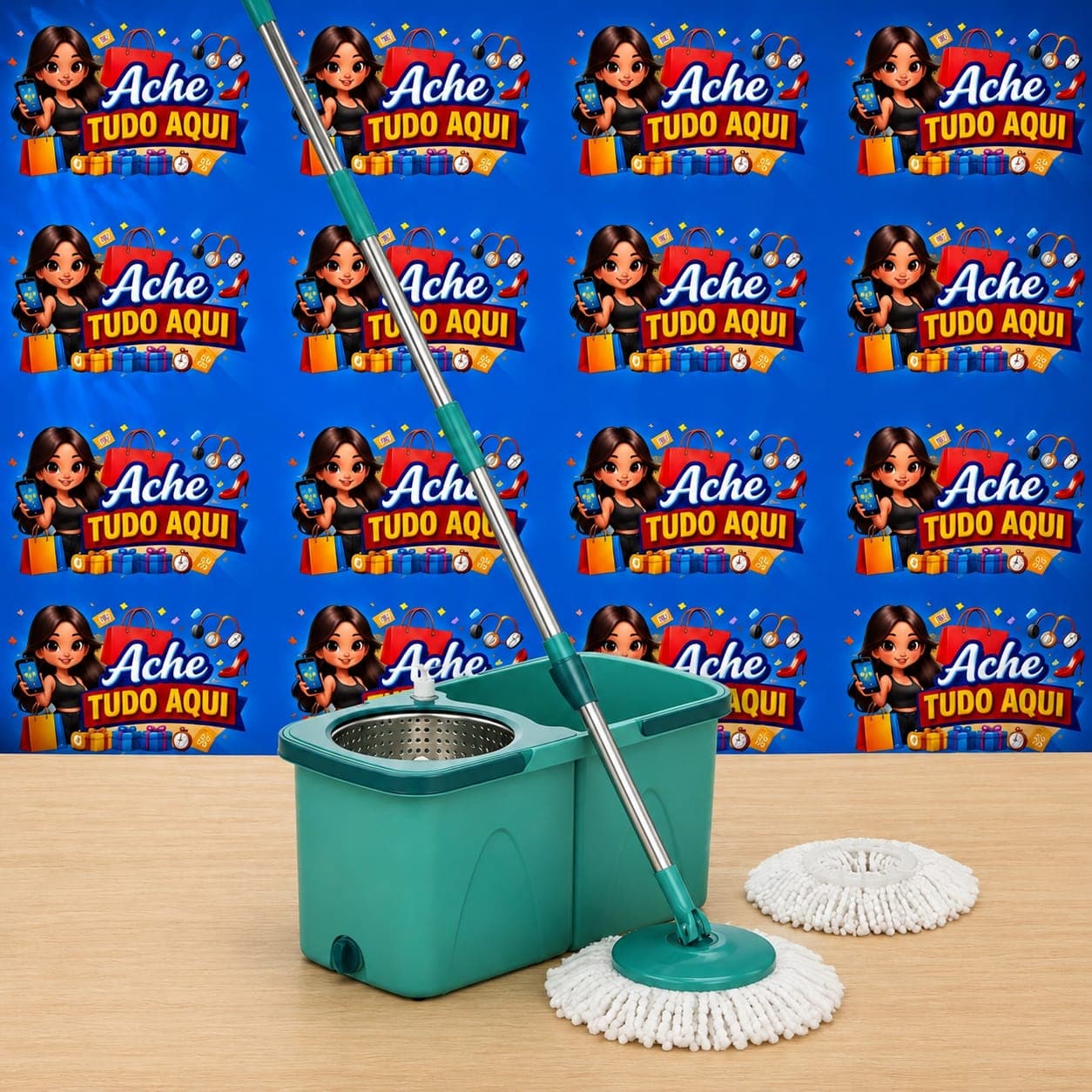 Mop Giratório Pró duas águas, balde com 9 litros, Cesto Inox e Divisor de água, MOP7824, Flash Limp - 1