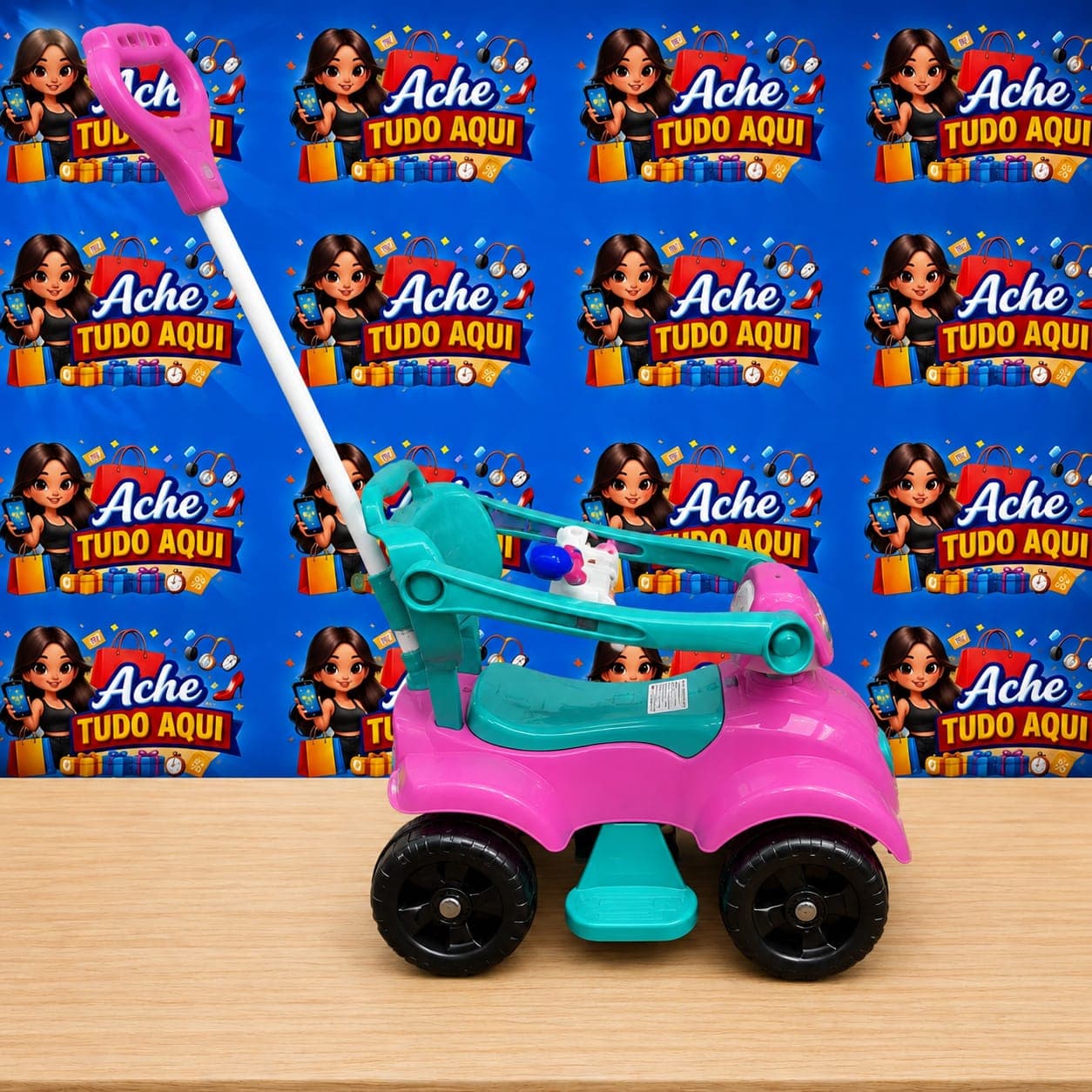 Quadriciclo Infantil com Empurrador, Rosa e Turquesa, Modelo Dog - 1