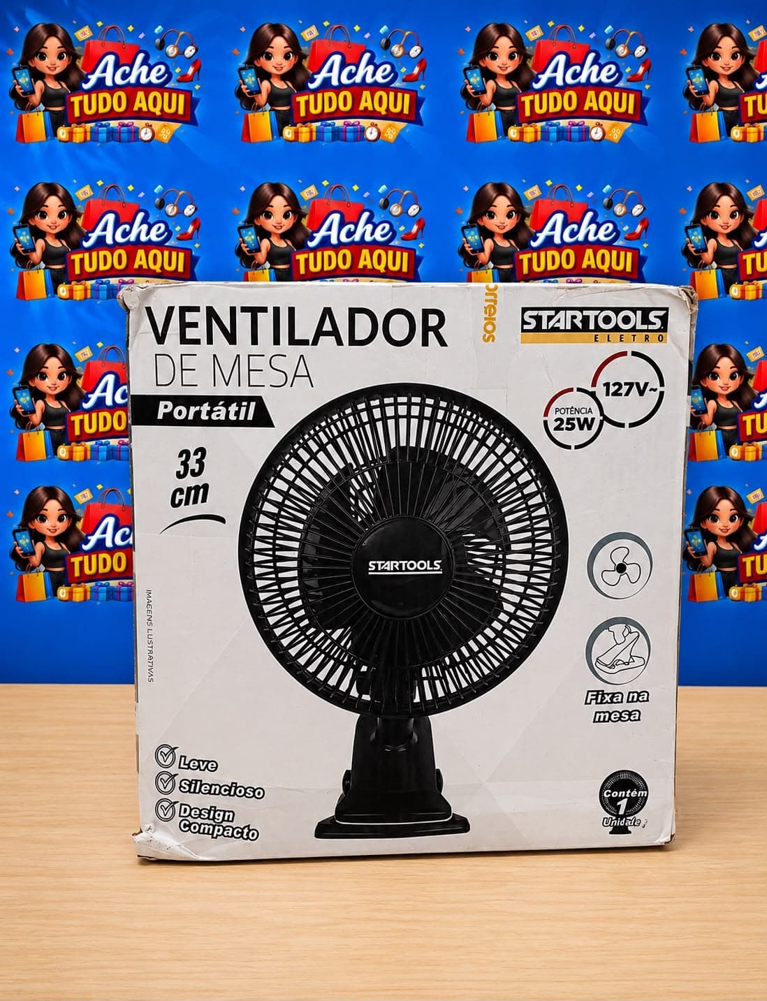 Ventilador de Mesa Portátil da marca Startools possui 33 cm de diâmetro ultra silencioso - Cinza - 1