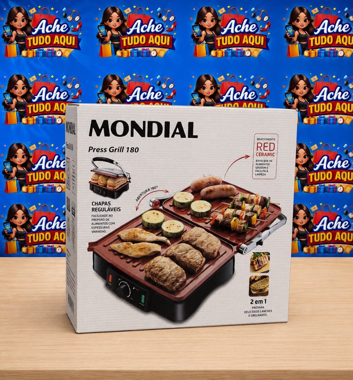 MONDIAL Press Grill 180°, Preto/Inox, 2 em 1 - 1