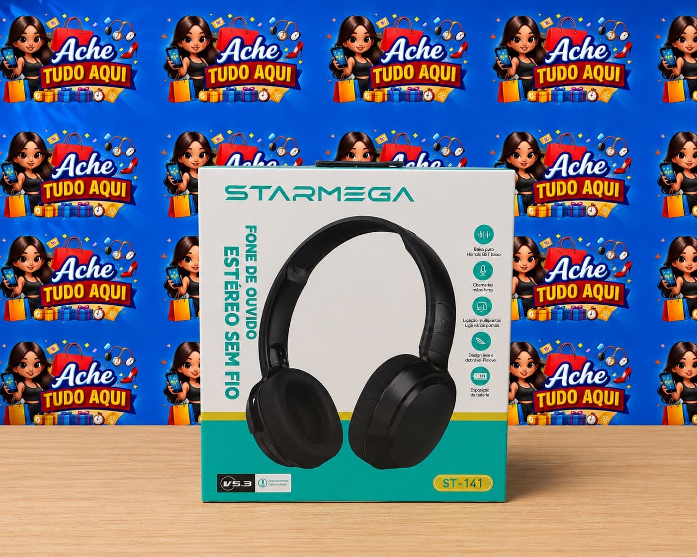 fone de ouvido sem fio Starmega ST-141 na cor preta, com tecnologia Bluetooth 5.3 - 1