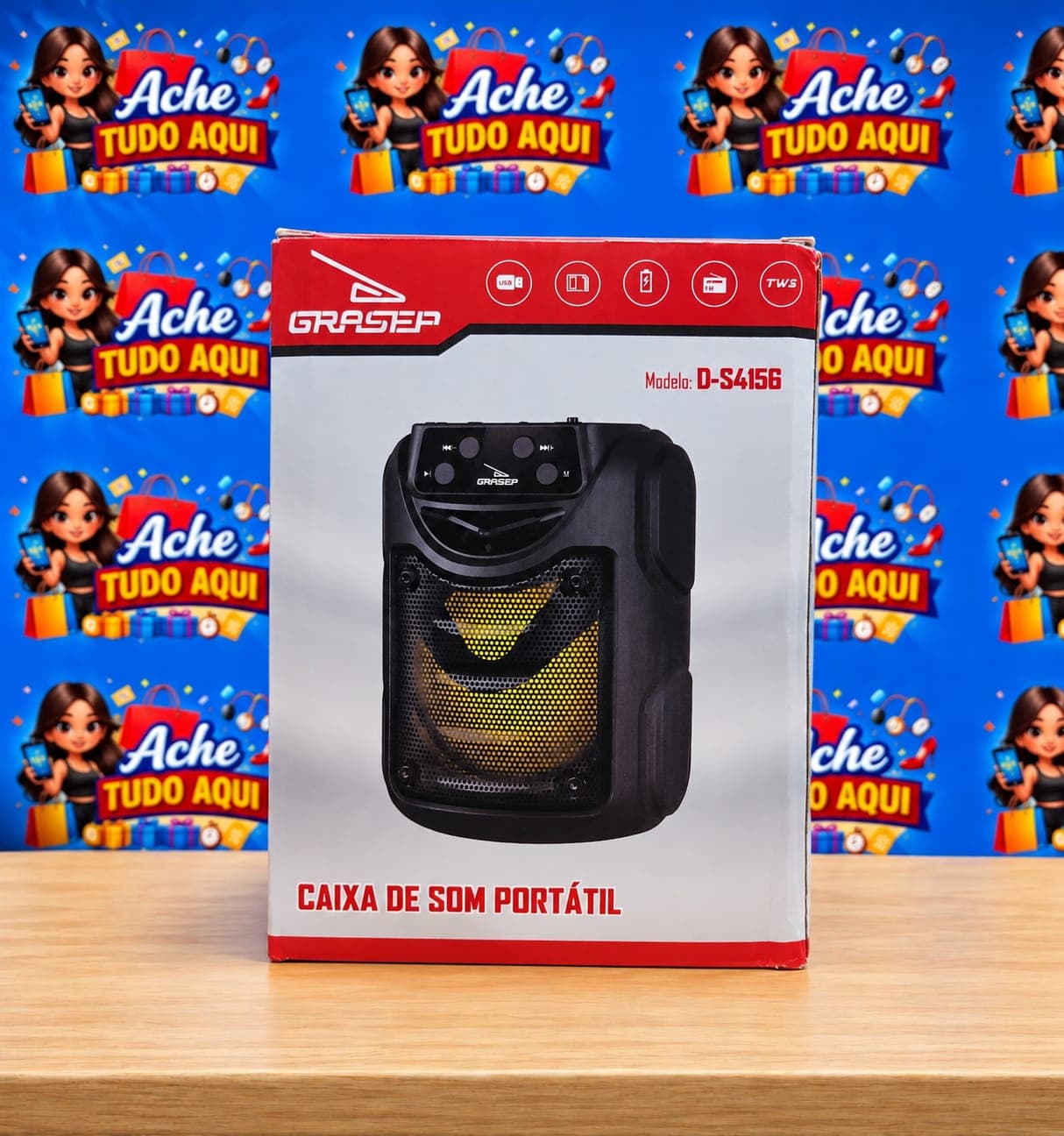 Grasep D-3141 Caixa de Som Bluetooth 10W Preto Luz LED Entrada Pendrive - 1