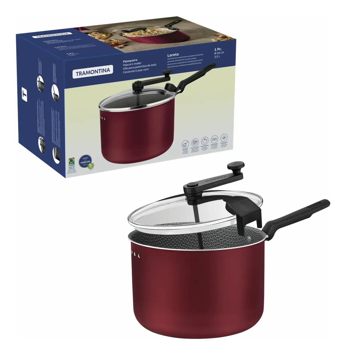 Pipoqueira Tramontina Loreto 3,5l Antiaderente Vermelha 20cm - 1