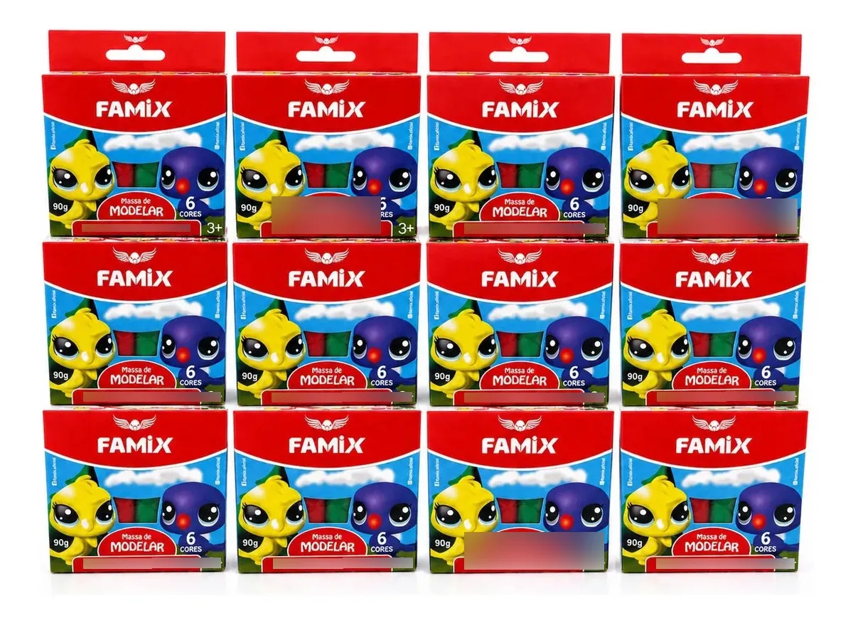 Kit 12 Un Massinha De Modelar 6 Cores Infantil Escolar Famix - 1
