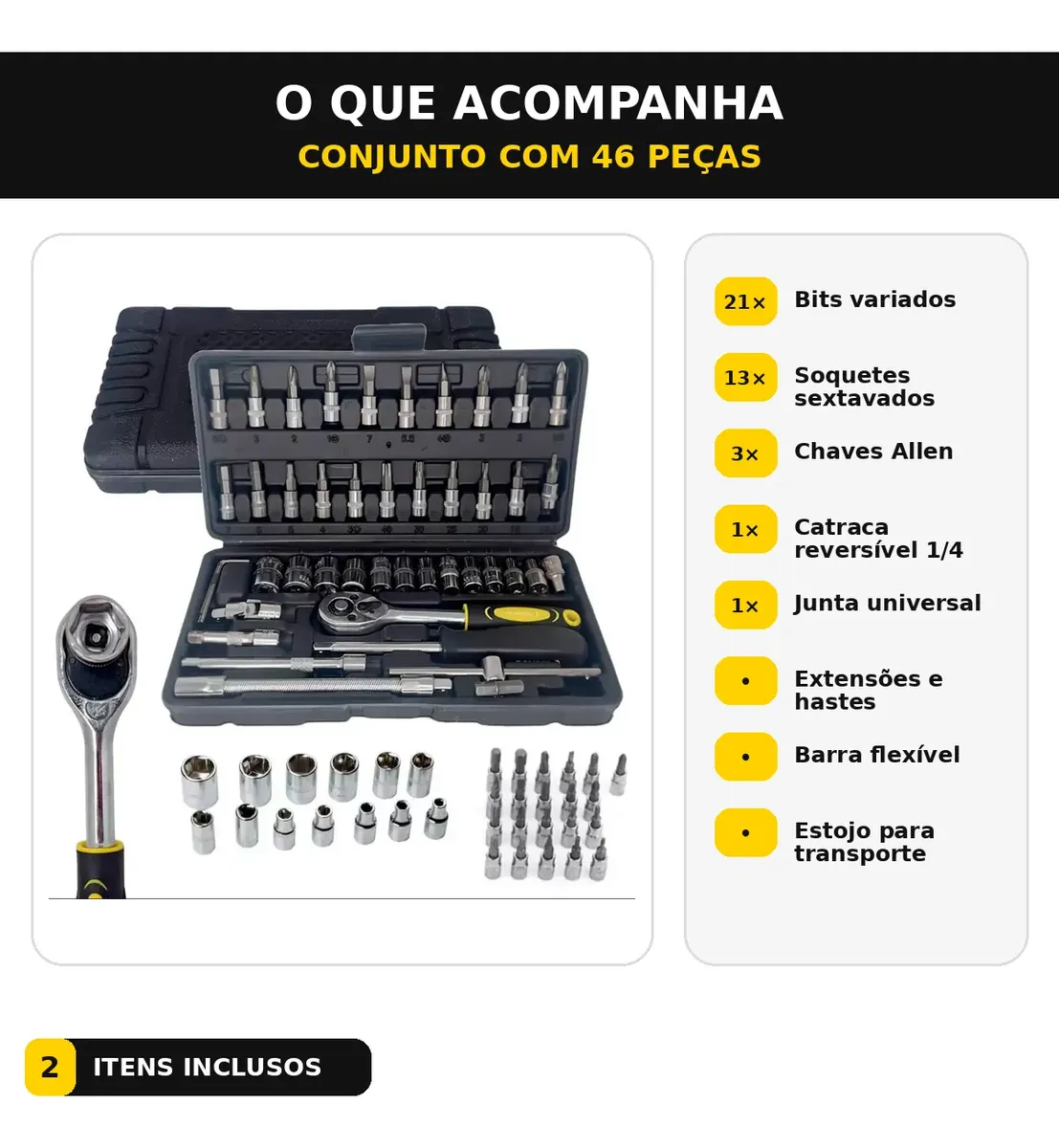 Kit Jogo De Chave Catraca Soquetes 46 Peças Profissional - 1