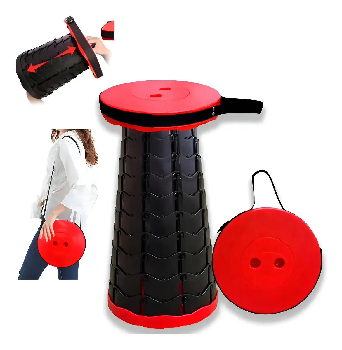 Banqueta Retrátil Portátil Alça Vermelha 100kg - 3