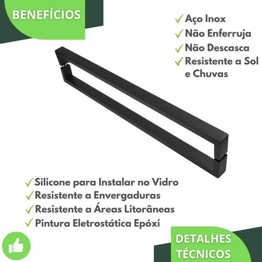 Puxador Inox 70cm U Para Porta Pivotante Preto - 4