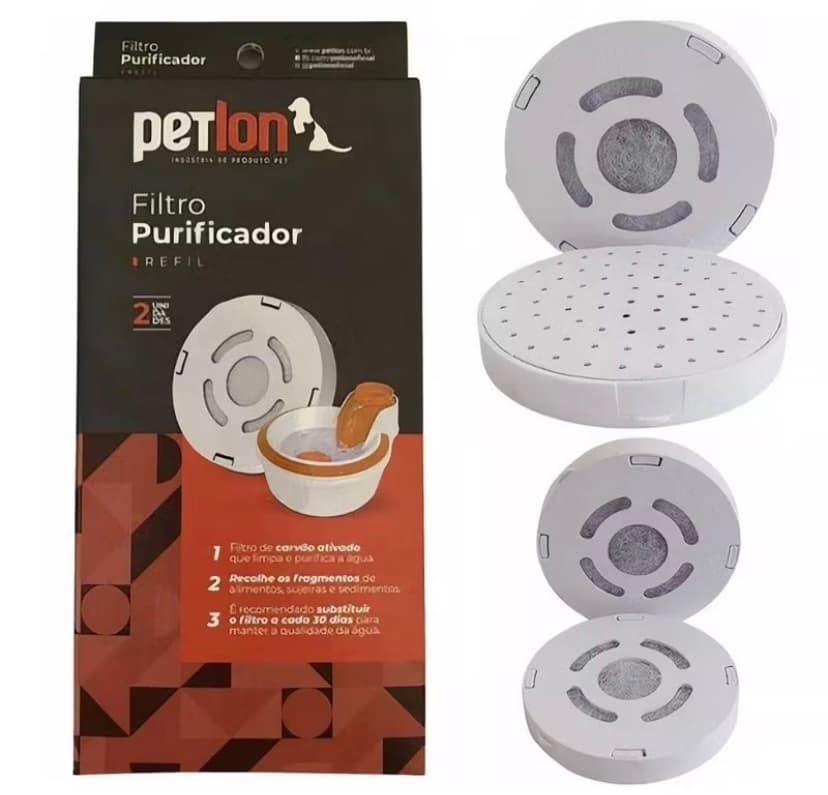 Filtro Refil Carvão Ativado Bebedouro Gatos Cães Petlon 2 Peças Branco - 1