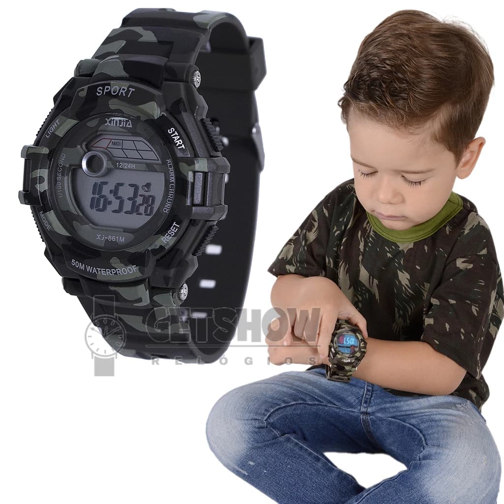 Relógio Digital Infantil Xinjia Sinka Camuflado Verde Resistente À Água - 1