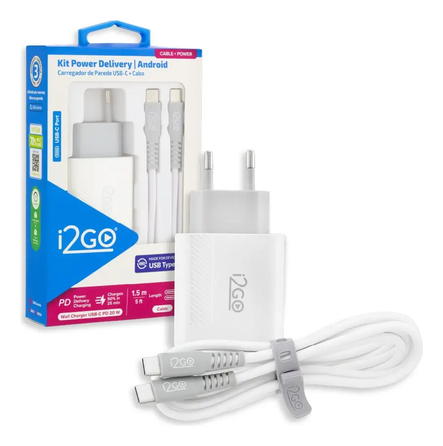 Carregador Turbo 1 Saída Usb-c 20w + Cabo Usb-c I2go 1,5m Cor Branco - 1