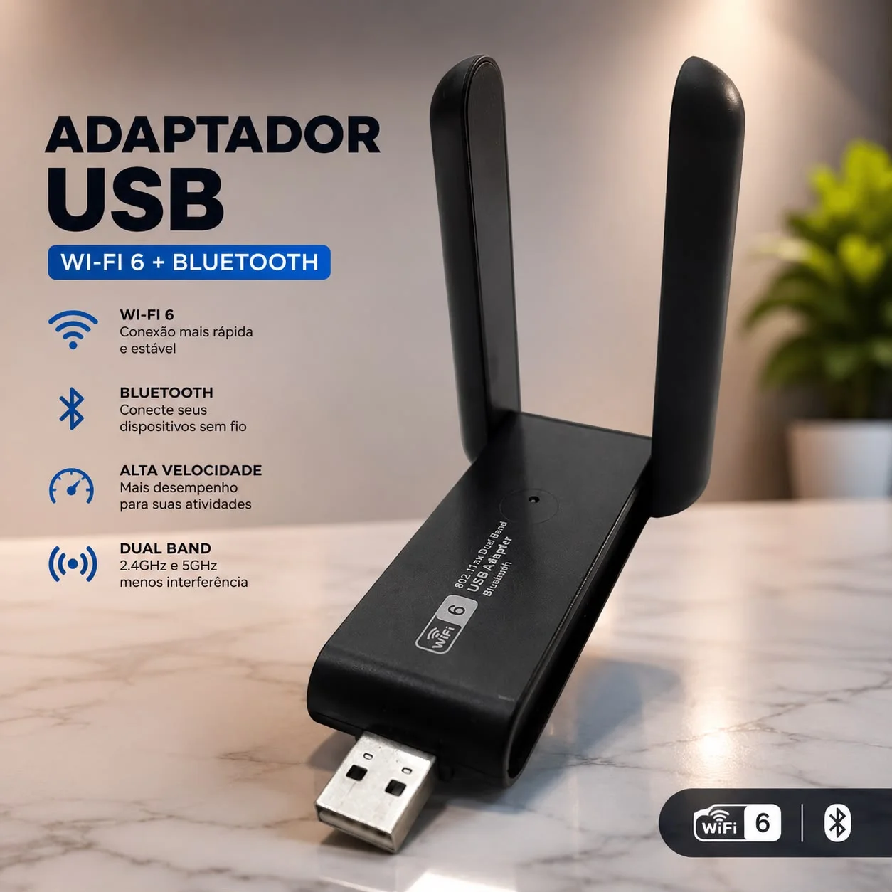 Adaptador Wifi Computador Usb 3.0 Placa De Rede Gigabit Dual Band Wifi 5ghz 1300mbps Ethernet Usb Rj45 Com 2 Antenas - G - 1