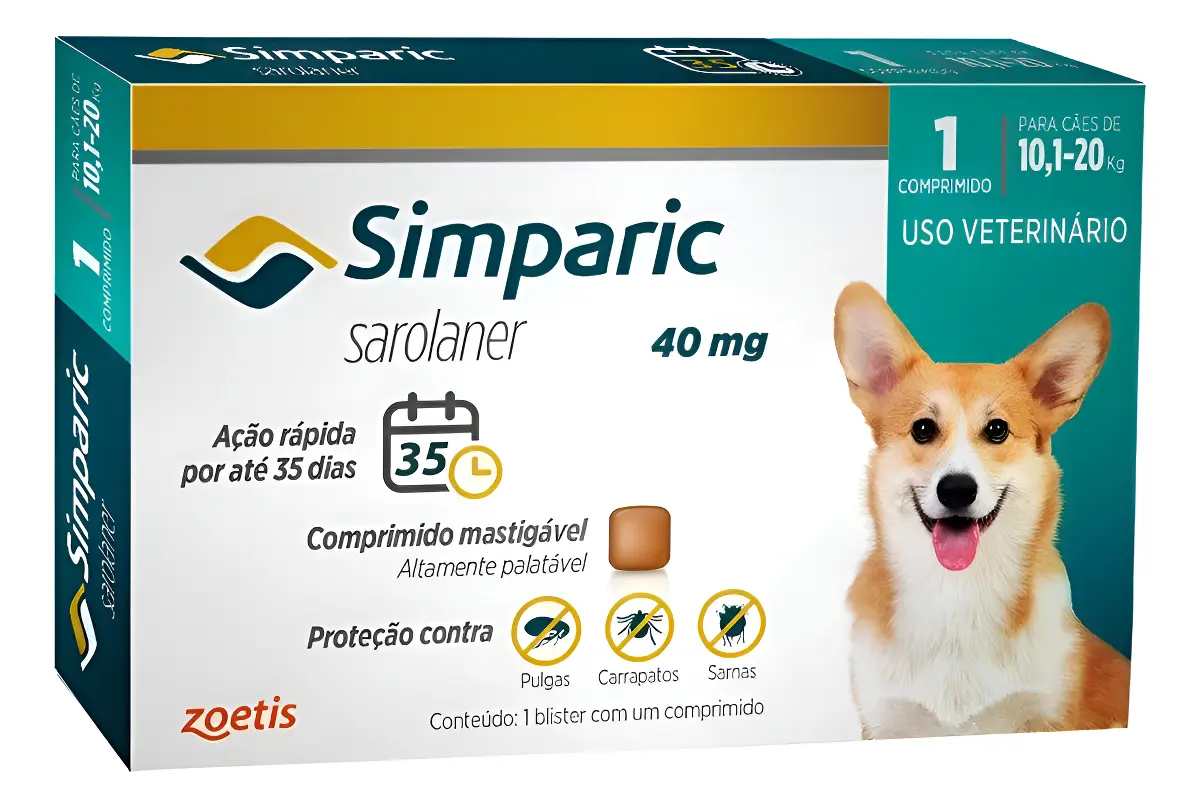 Simparic Zoetis 40 Mg 10,1 A 20 Kg 1 Unidade Antipulgas Cães Azul-turquesa - 1