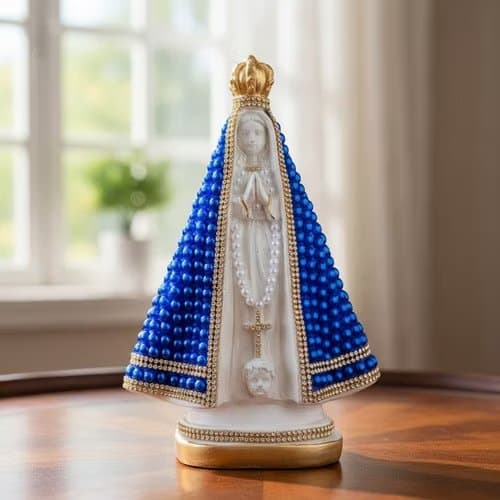 Imagem Nossa Senhora Aparecida De Pérola 27 Cm Azul Strass Azul Com Branco - 3