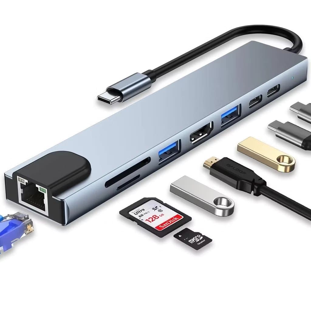 Hub Usb-c 8 Em 1 Newness Hdmi 4k Rj45 Usb 3.0 Leitor Sd Macbook Air Prateado - 1