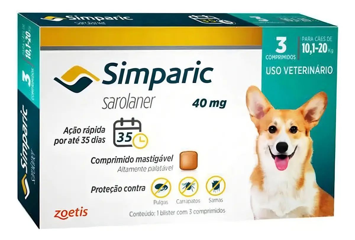 Simparic Zoetis 40 Mg 10,1 A 20 Kg 3 Unidade Antipulgas Cães Azul-turquesa - 3