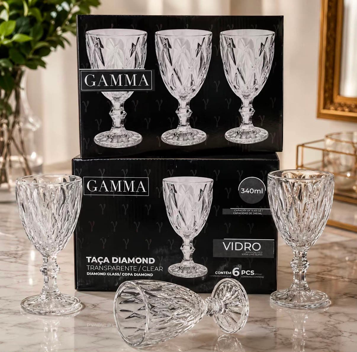 Jogo 6 Taças de Cristal 340ml Diamond Vidro - 1