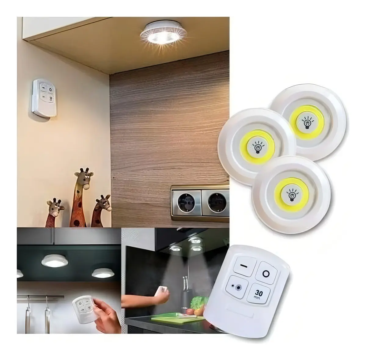 Kit 3 Lâmpadas Luminária Led Spot Sem Fio Controle Remoto - 1