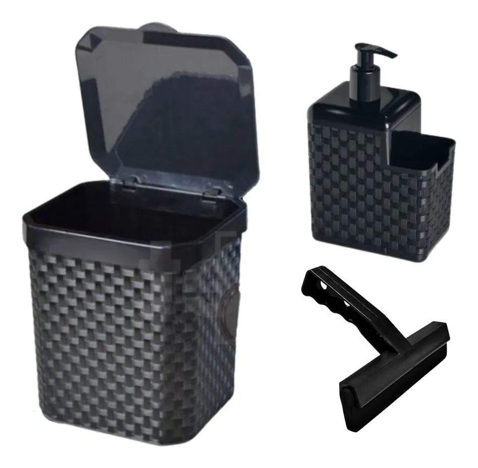 Kit Pia Cozinha 3 Peças Lixeira Dispenser Detergente Rodinho - 1