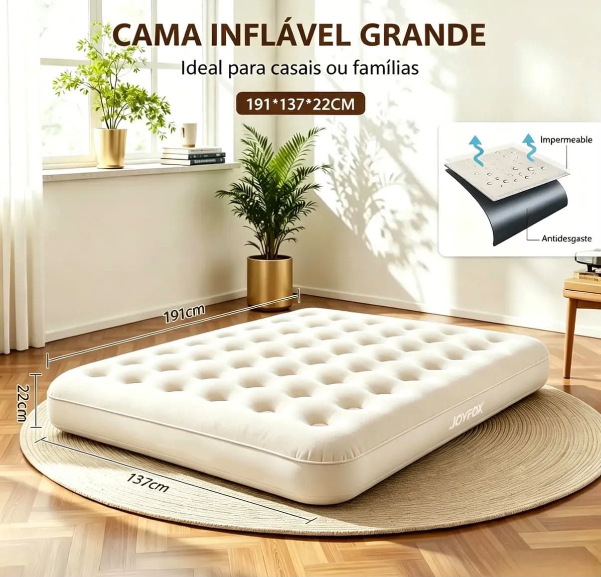 Joyfox Colchão Inflável Duplo Creme 191 X 137 X 22cm - 1