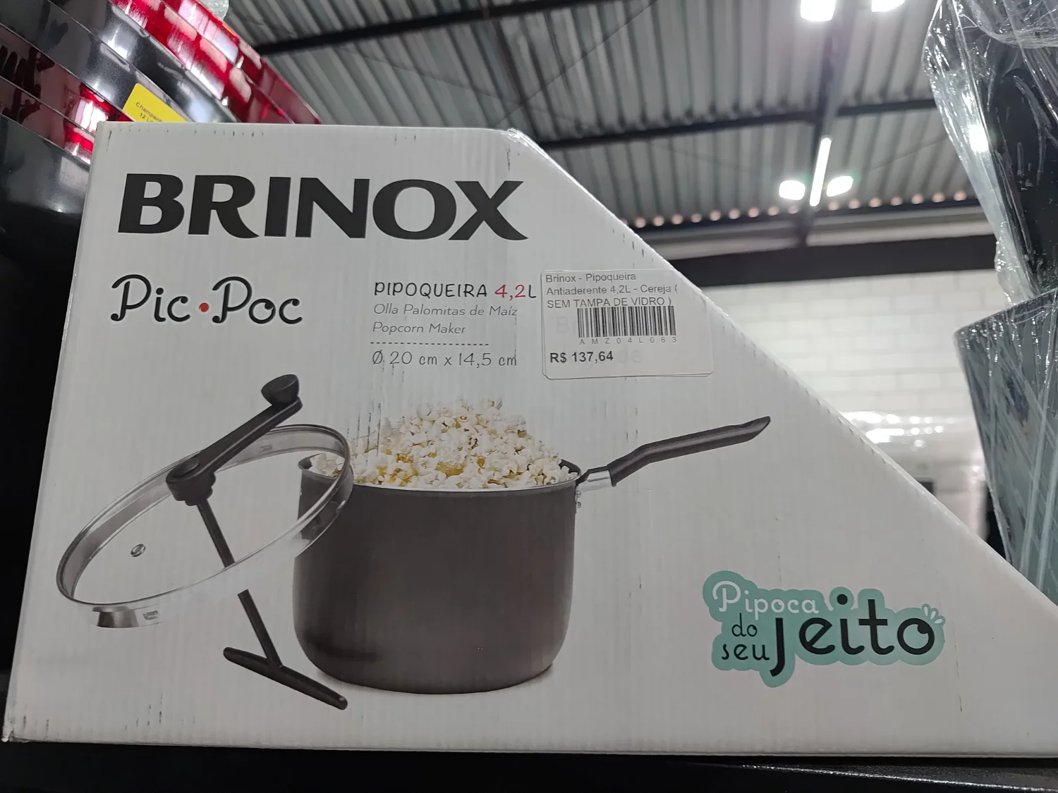 Brinox - Pipoqueira Antiaderente com Tampa de Vidro 4,2L - Cereja - 1